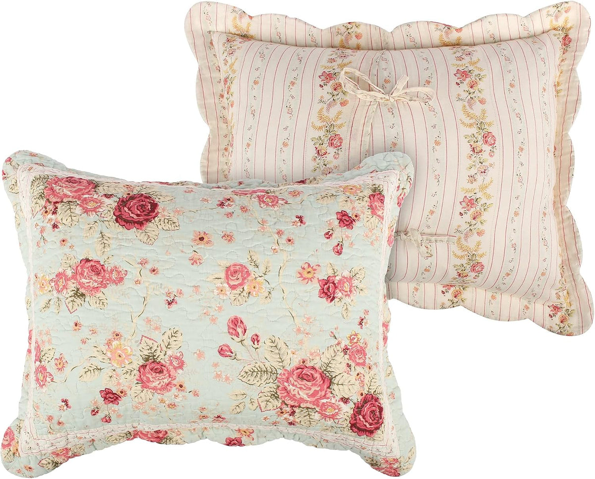 Greenland Home Antique Rose Jumbo Oversized 100% Cotton Bedding Set, Bedspread 110 W x 118 L with 2 Shams 20 W x 26 L Each, Queen (3 Piece), Blue