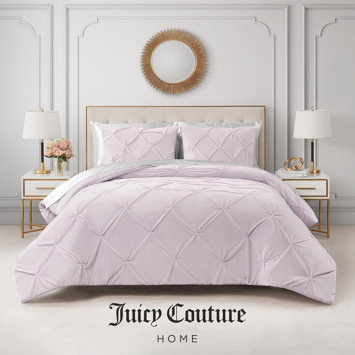 Juicy Couture Kiss Pleat Plush Micromink Lavender Purple Full/Queen Comforter Set - Cozy 3 Piece Bedding Ensemble