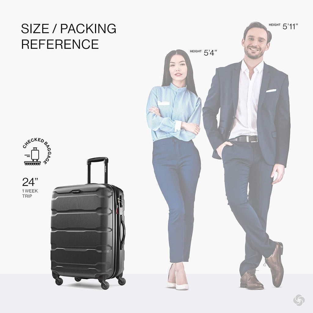 Samsonite Omni PC Hardside Expandable Luggage with Spinner Wheels, Black, Checked-Medium 24-Inch