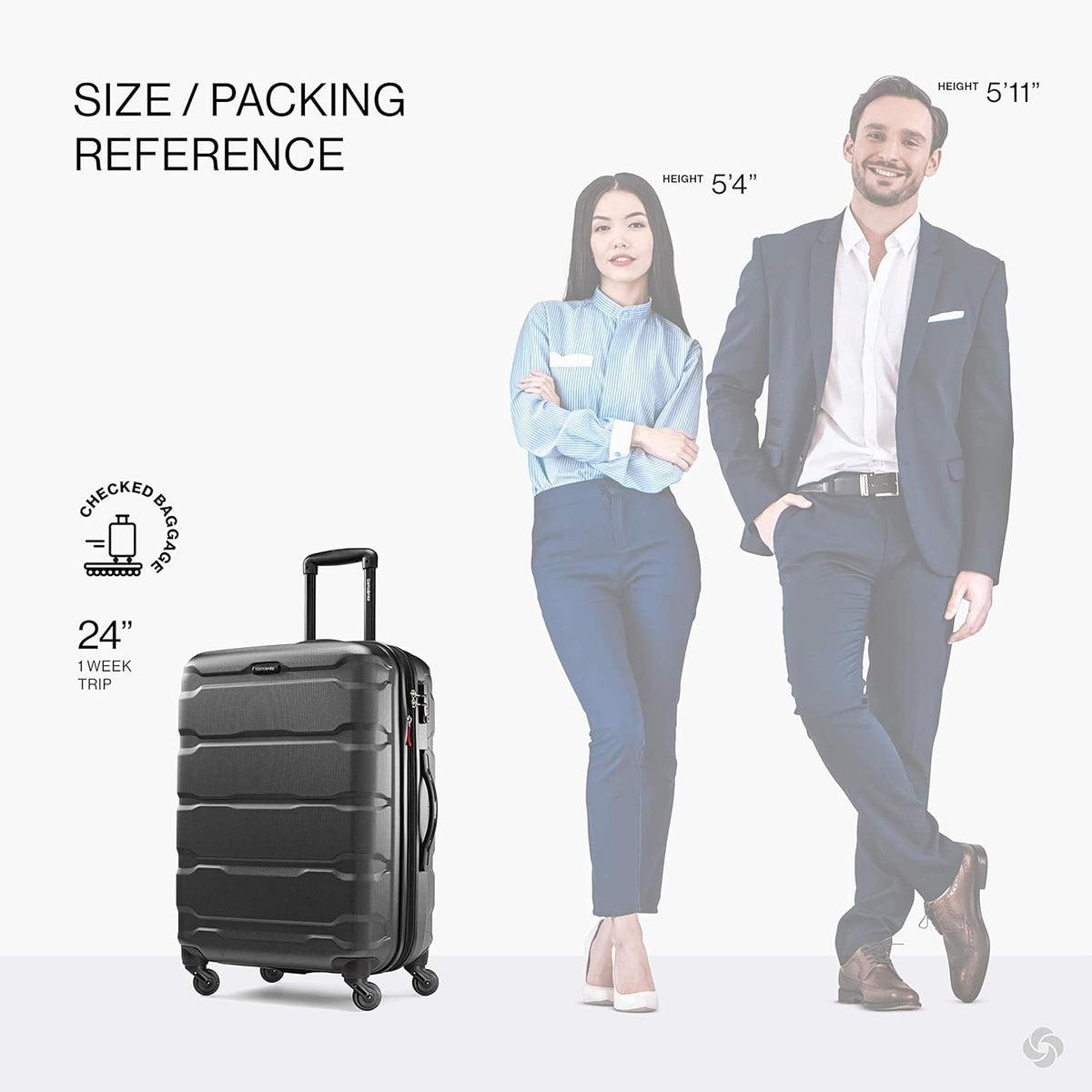 Samsonite Omni PC Hardside Expandable Luggage with Spinner Wheels, Black, Checked-Medium 24-Inch