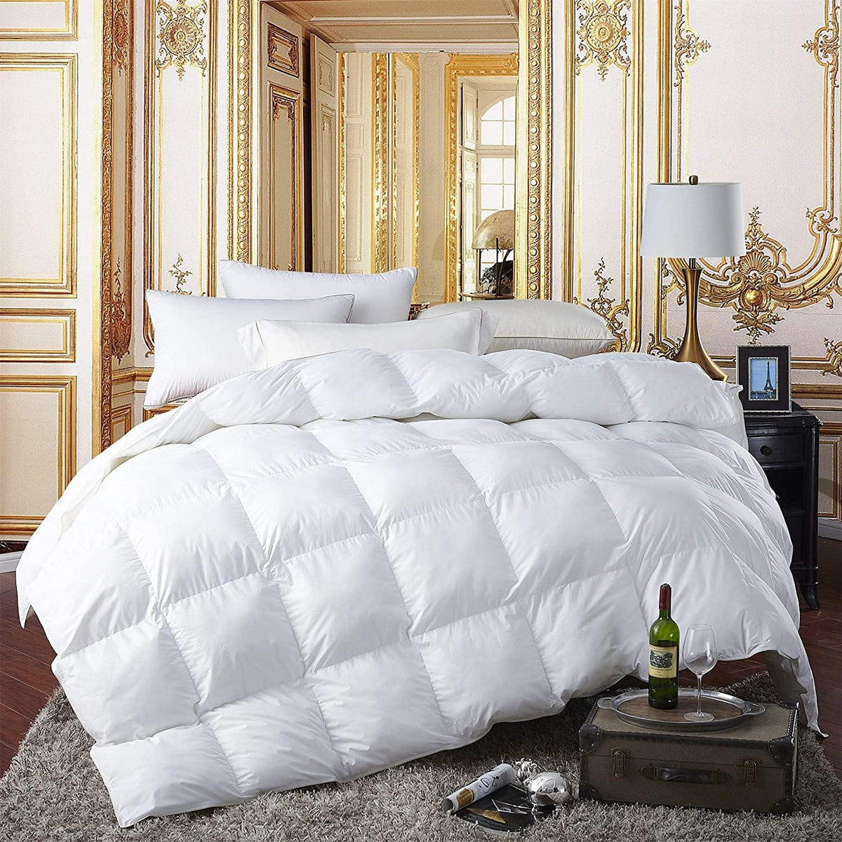 Luxurious All-Season Luxury Siberian Goose Down Comforter Duvet Insert 1200 Thread Count 120 X 98 inches, 100% Egyptian Cotton Down Feather Comforter (Palatial King, White Solid)