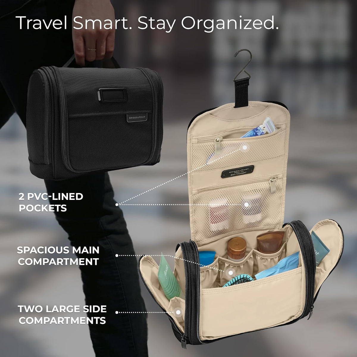 Briggs & Riley Toiletry Kit - Travel Bags for Women & Men, Organizer for Vacation, Dopp Kit for Bathroom Accessories, Makeup, & Skincare
