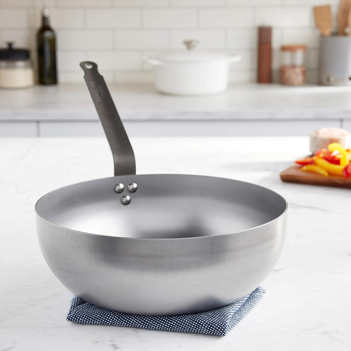 Mauviel M'Steel Black Carbon Natural Nonstick Chef Pan With Iron Handle, 4.2-qt, Suitable For All Cooking Surfaces, Made in France
