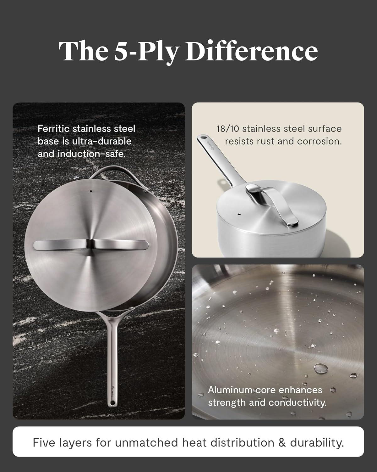 Caraway Stainless Steel Sauce Pan (1.75 Qt) - 5-Ply Stainless Steel - Oven Safe & Stovetop Agnostic - Non Toxic, PTFE & PFOA Free