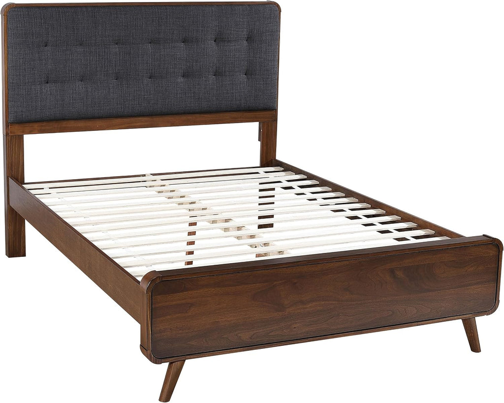 Coaster Home Furnishings Robyn Contemporary 4-Piece Bedroom Set Fabric Upholstered Queen Size Panel Bed Frame 53-inch Headboard Dark Walnut 205131Q-S4