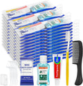 Personal Hygiene Kit Bulk Pack of 100,Yellow Basic Travel Toiletry Set Disposable Toothbrushes with Toothpaste Mouthwash Floss Comb Cover and Zip Bag for Homeless,Charity,Guests