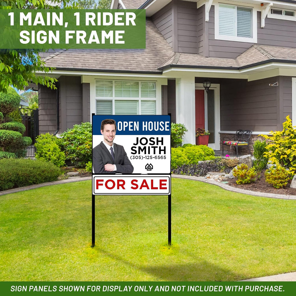 Generic Real Estate Yard Sign Metal H-Frame, 18 x 24 Slide-in with Rider, Black (Pack of 3) (C289)
