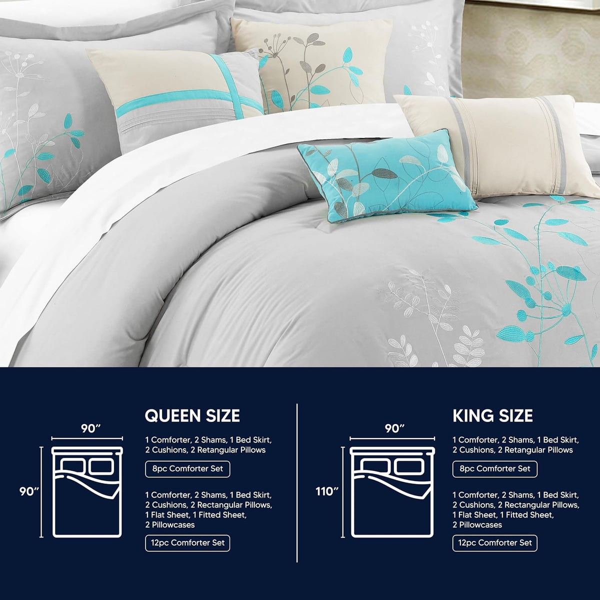 Chic Home 8 Piece Bliss Garden Comforter Set, King, Turquoise