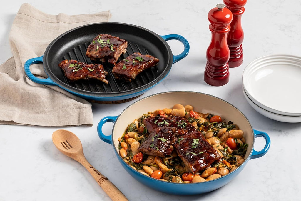 Le Creuset Enameled Cast Iron Multifunction Braiser with Grill Pan Lid, 3.5 qt., Meringue