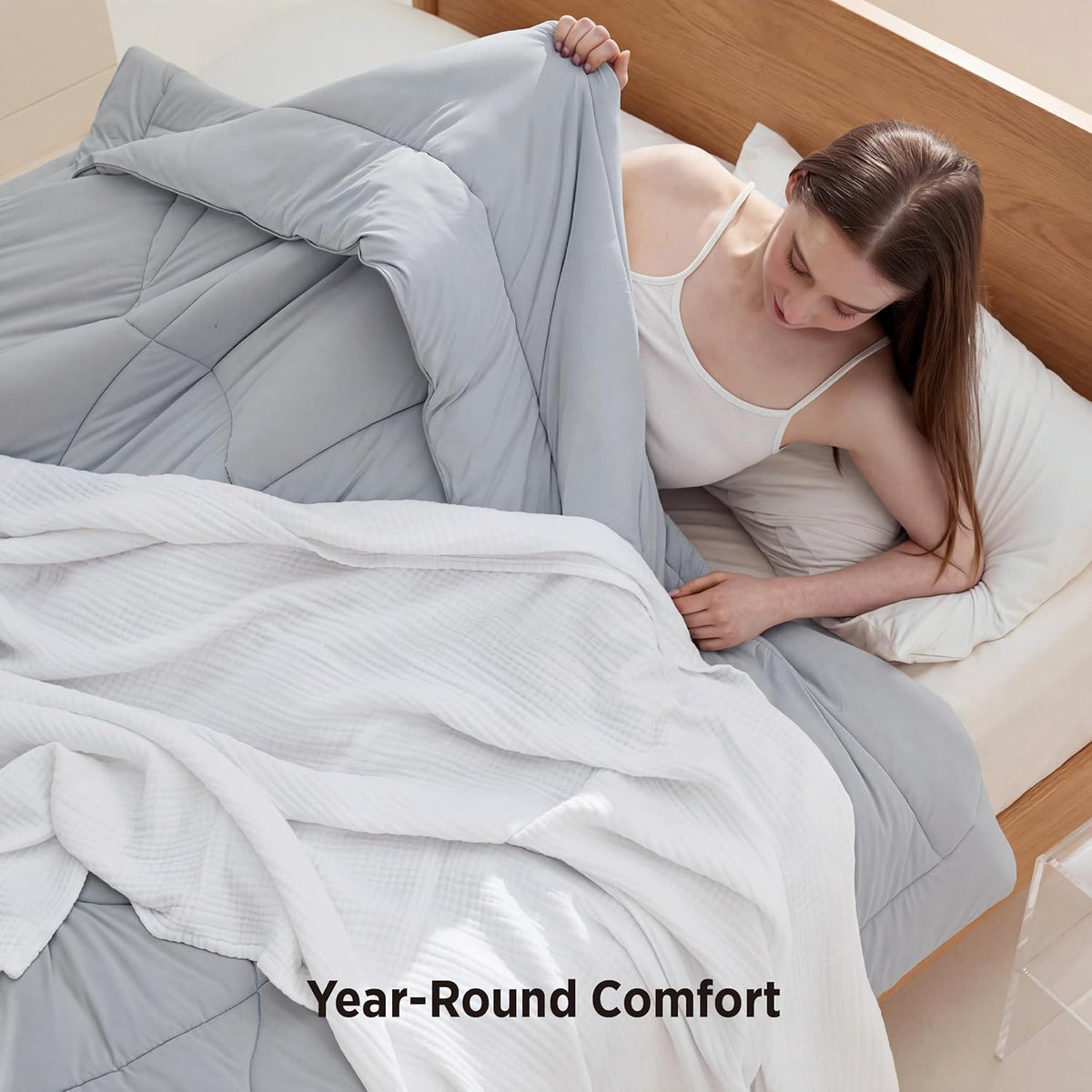 Bedsure Cooling Comforter King Size - Cooling Blankets for Hot Sleepers, Lightweight Comforter for Summer with Dual-Sided Cool Tech, Soft Breathable Cold Blanket for Sleeping, Grey, 102x90 Inches