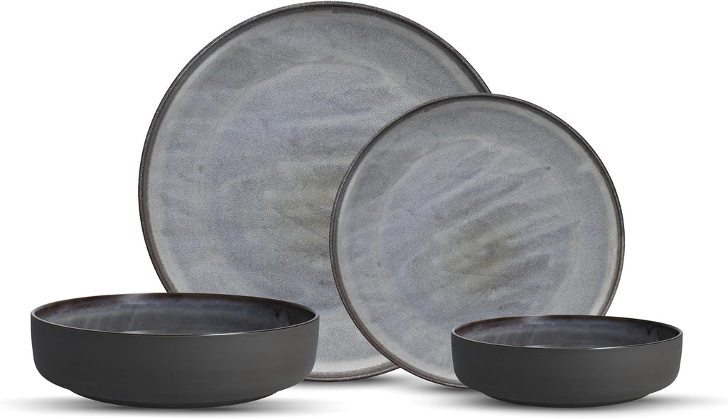 Eater x Zwiesel Fortessa Celestre Stoneware, 16 Piece Dinnerware Set (Service for 4), Borealis Silt