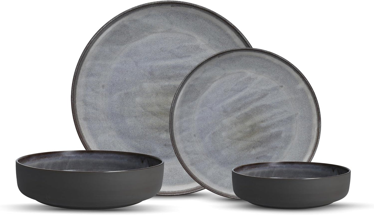 Eater x Zwiesel Fortessa Celestre Stoneware, 16 Piece Dinnerware Set (Service for 4), Borealis Silt