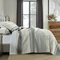 DDUOXIN 100% Cotton King Quilt - Modern Stripe King Size Quilt with 2 Pillow Shams, Bedspread Reversible Lightweight Comforter Bedding Set for All Seasons, Gray Quill/Harbor Mist/Star White