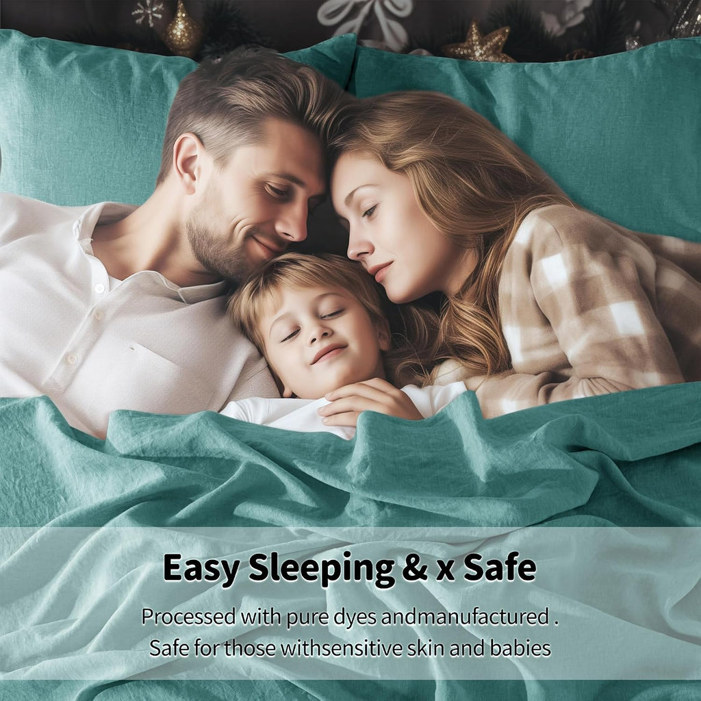 LBRO2M 100% Pure Linen Sheet Set Deep Pocket Up to 16' Bed Sheets Sets, Natural Flax Beddings Soft, Breathable, Comfortable for All Seasons Twin Size, Aqua