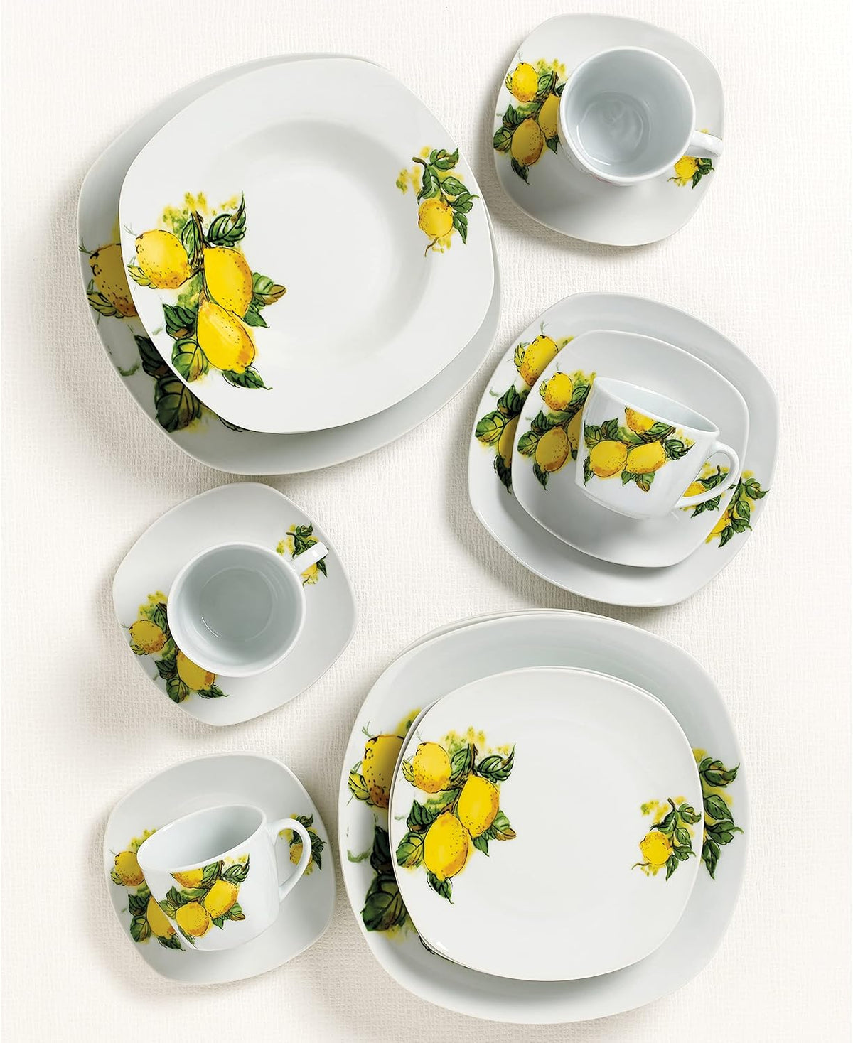 Stylish and Elegant 20 Pieces Porcelain Square Dinnerware Set Service for 4 People for Hosting Parties and Events (Lemon Design)