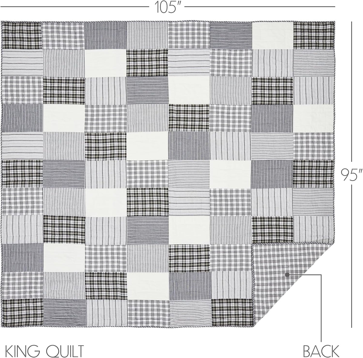VHC Brands Sawyer Mill Black 8 Piece King Quilt Set (1 Quilt, 2 King Shams, 2 Pillowcase, 2 Euro Shams, 1 Bed Skirt)
