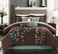 Chic Home Bliss Garden 8 Piece Embroidered Comforter Set, Queen, Brown