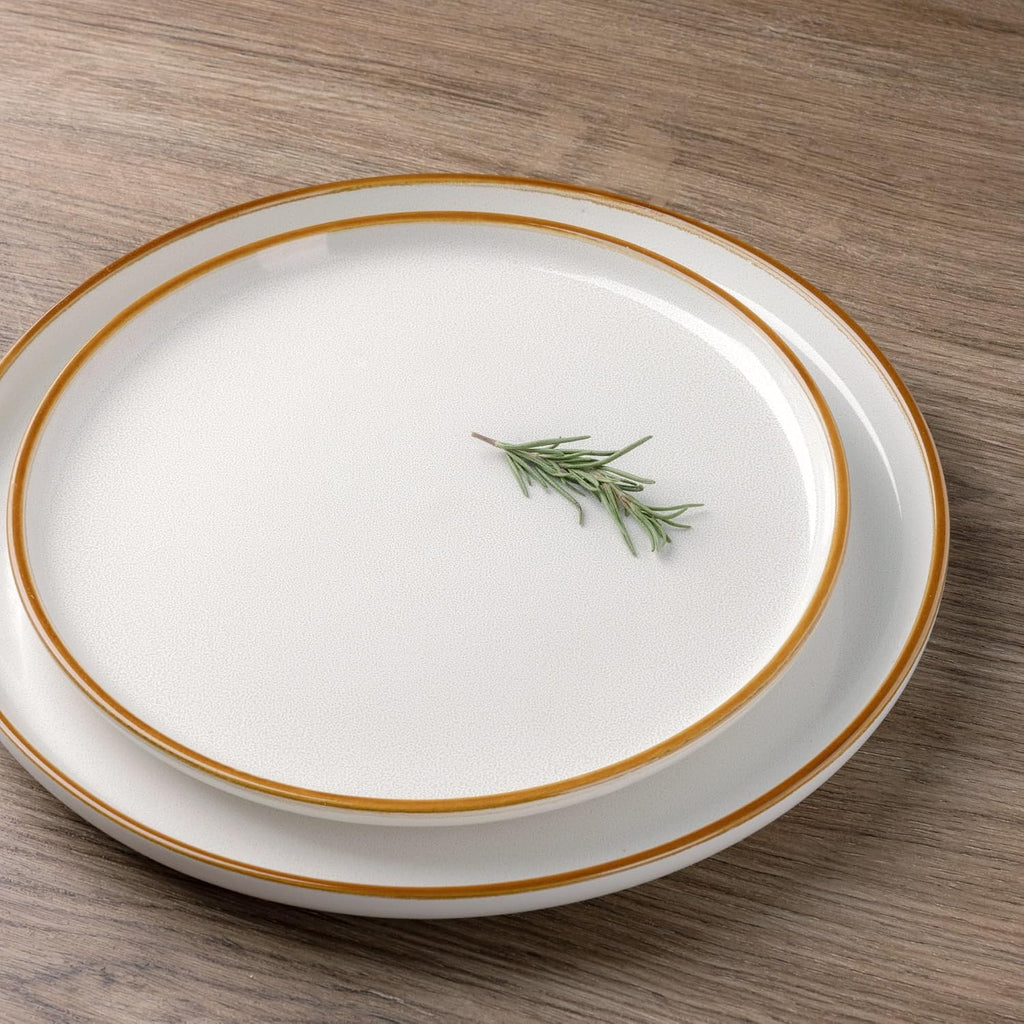 GBHOME Ceramic Dinnerware Sets for 8, 24 Pieces Stoneware Plates and Bowls Sets, Scratch Resistant Dishes, Dishwasher & Microwave Safe, Reactive Glaze-Pearl White