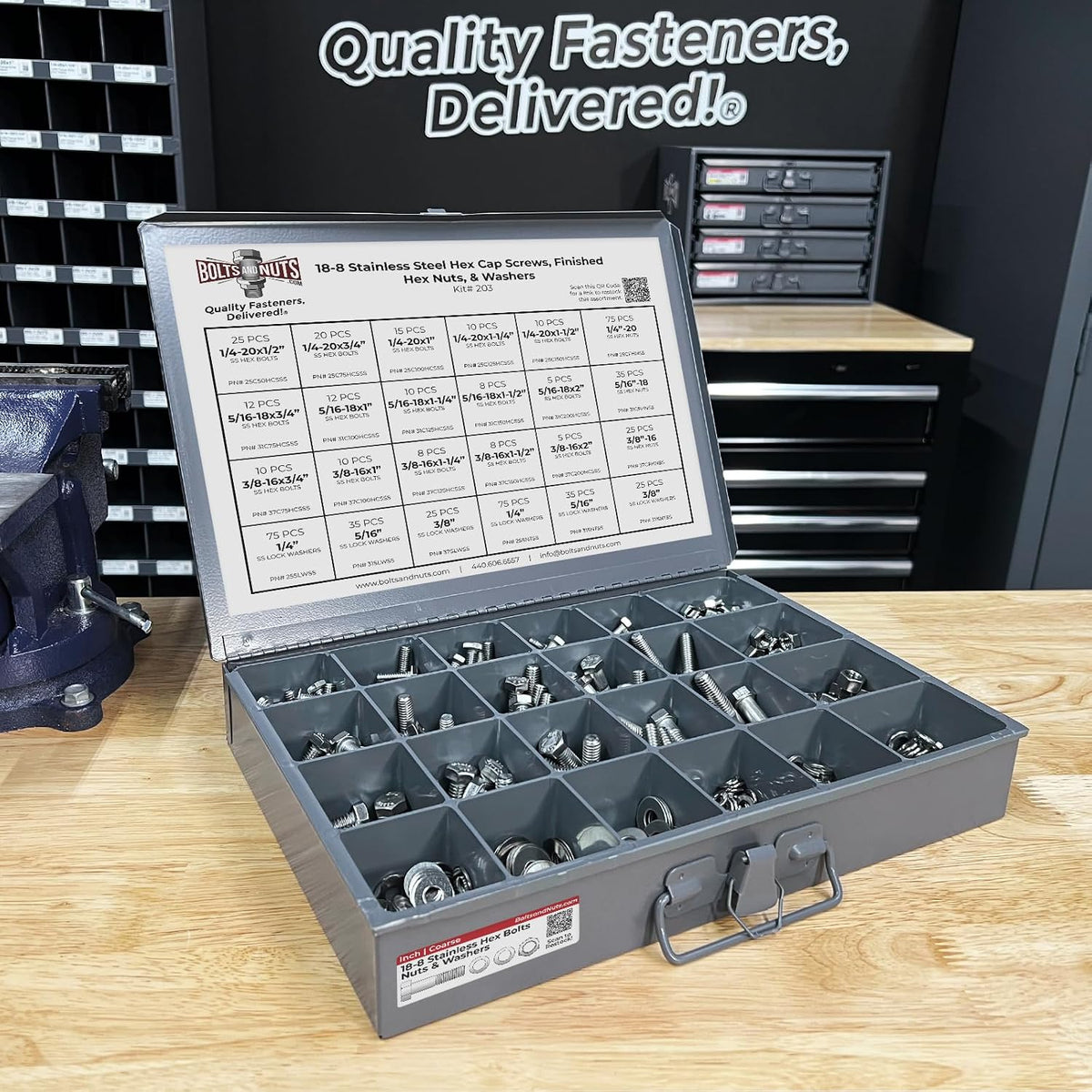 18-8 (304) Stainless Steel Hex Cap Screws Bolts Nuts Washers Assortment Kit - 574 Pcs!