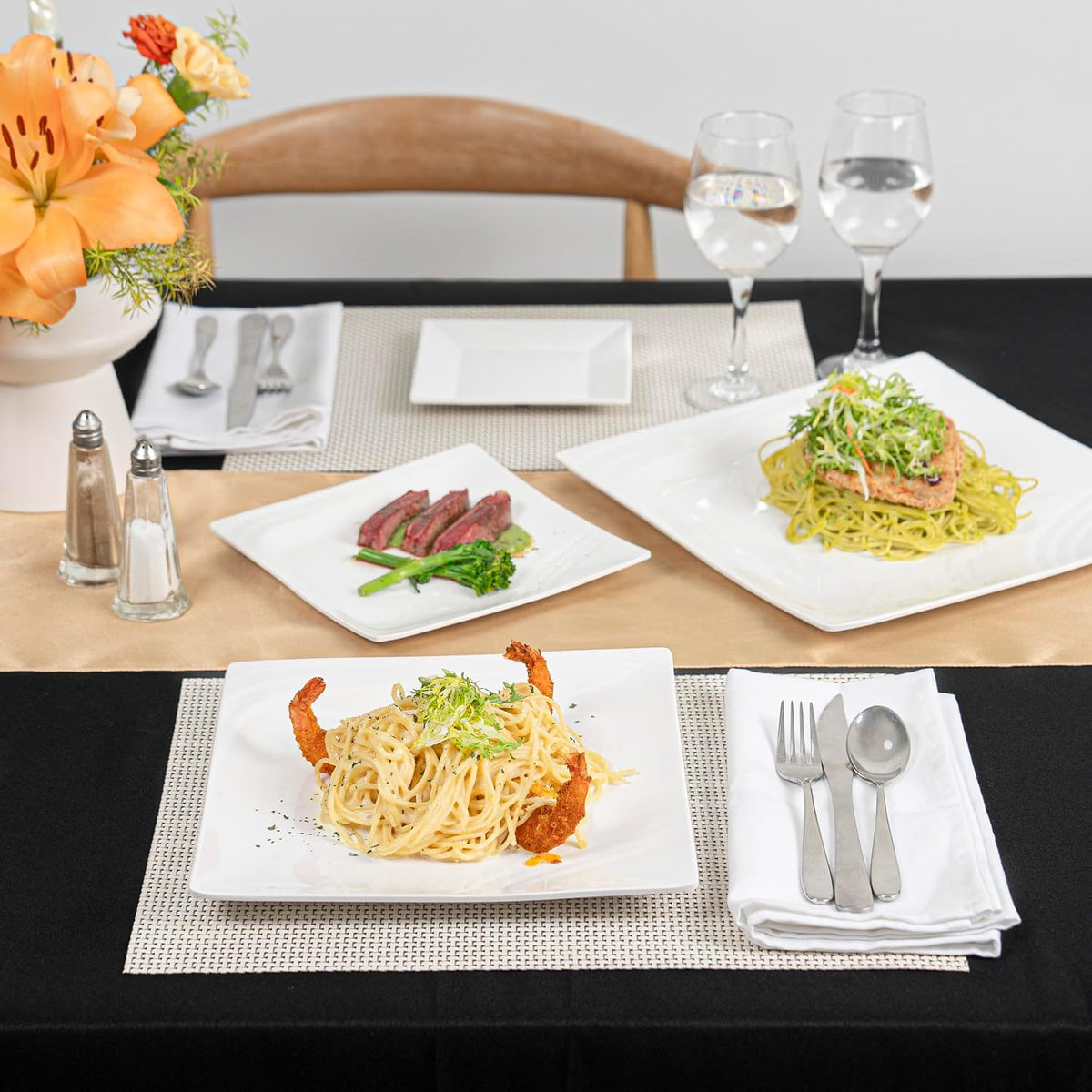 Restaurantware Voga 10 x 10 Inch Serving Plates 10 Square Pasta Plates - Premium Top-Rack DIshwashable White Melamine Serving Platters Serve Appetizers Or Desserts For All Occasions