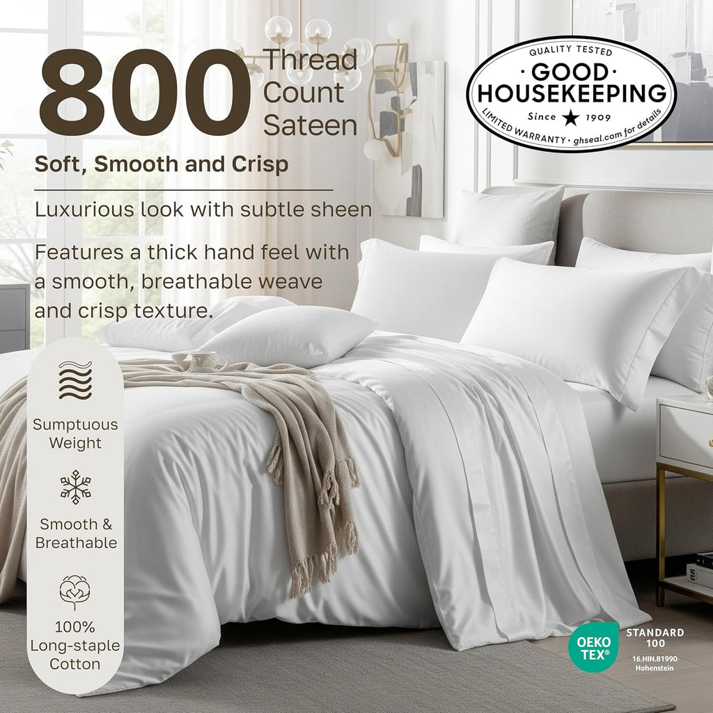 California Design Den Deep Pocket King Sheet Set - Luxury 800 Thread Count Sheets King, 100% Cotton Sateen Bedding Set - Beige