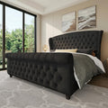 LUXOAK California King Size Platform Bed Frame, Velvet Upholstered Sleigh Bed with Curved Headboard & Footboard, Deep Button Tufted, Wood Slats Support, No Box Spring Needed, Black