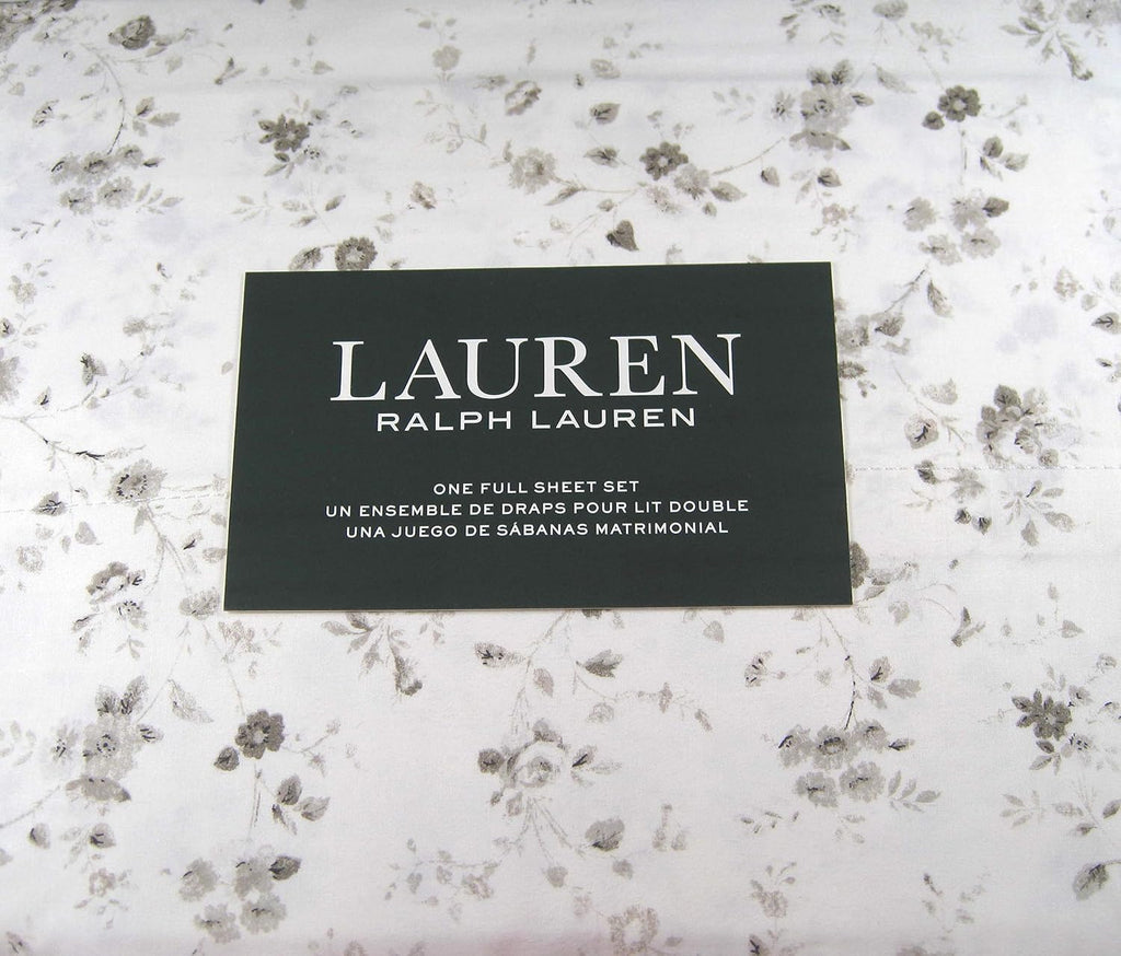 Lauren Ralph Lauren 4 pc Full Printed Sheet Set 100% Crisp Cooling Cotton (Grey Tan Dylan Floral)