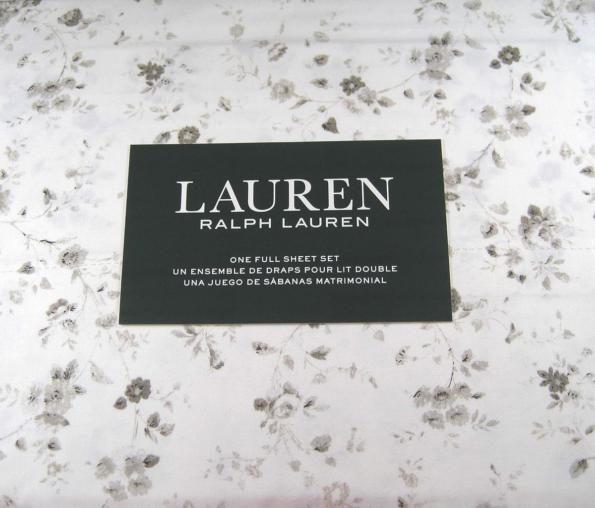 Lauren Ralph Lauren 4 pc Full Printed Sheet Set 100% Crisp Cooling Cotton (Grey Tan Dylan Floral)