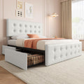 GarveeHome Full Size Bed Frame with 4 Storage Drawers and Headboard, Faux Leather Upholstered Platform Bed Frame with Wooden Slats Support, Button Tufted Design, No Box Spring Needed, Beige