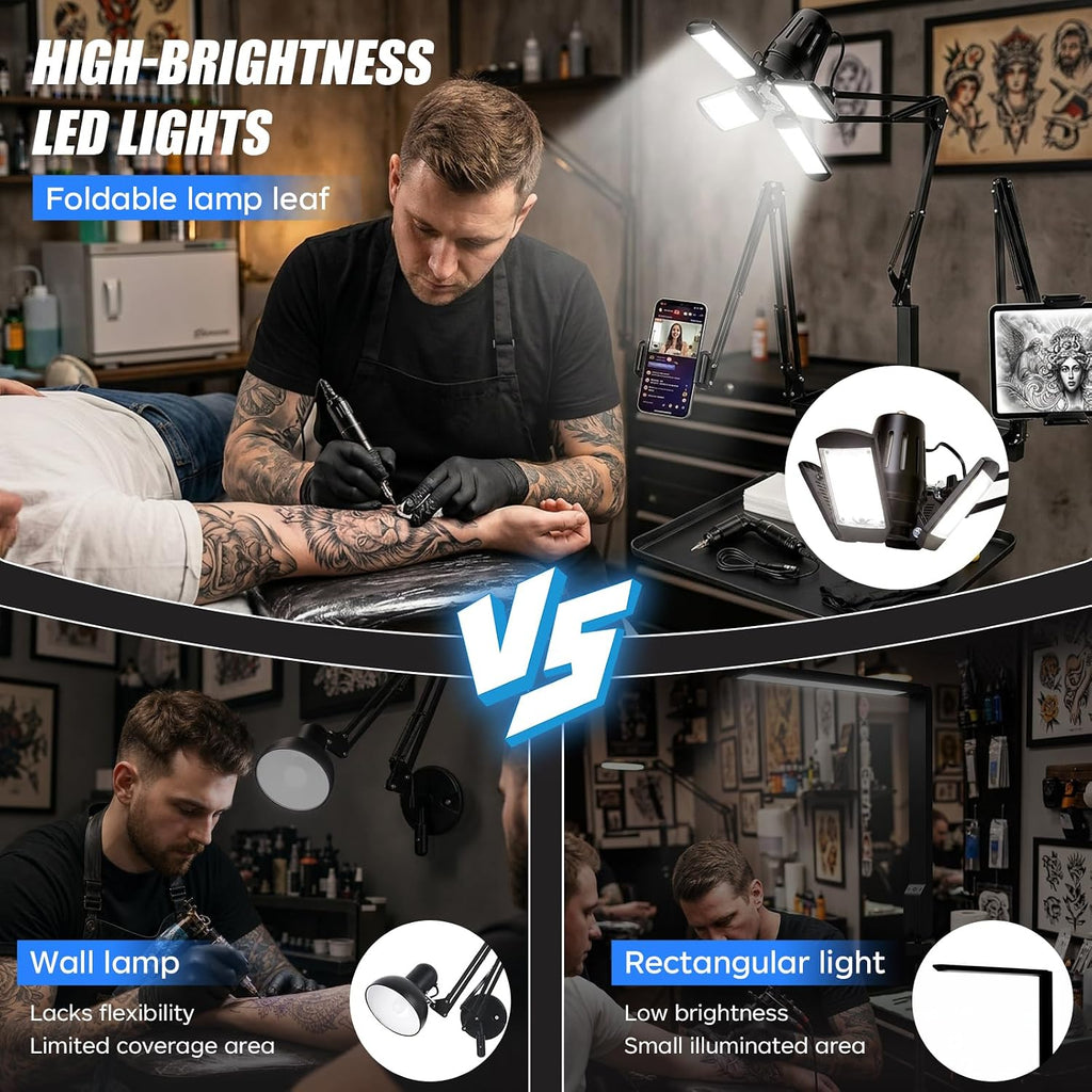 Multifunctional Tattoo Workstation,Tattoo Tray Cart with Tattoo Light& Wheels,Mobile Phone,ipad Tablet Holder, Tattoo Ink Magnetic Tray,for Tattoo & Salon Studio