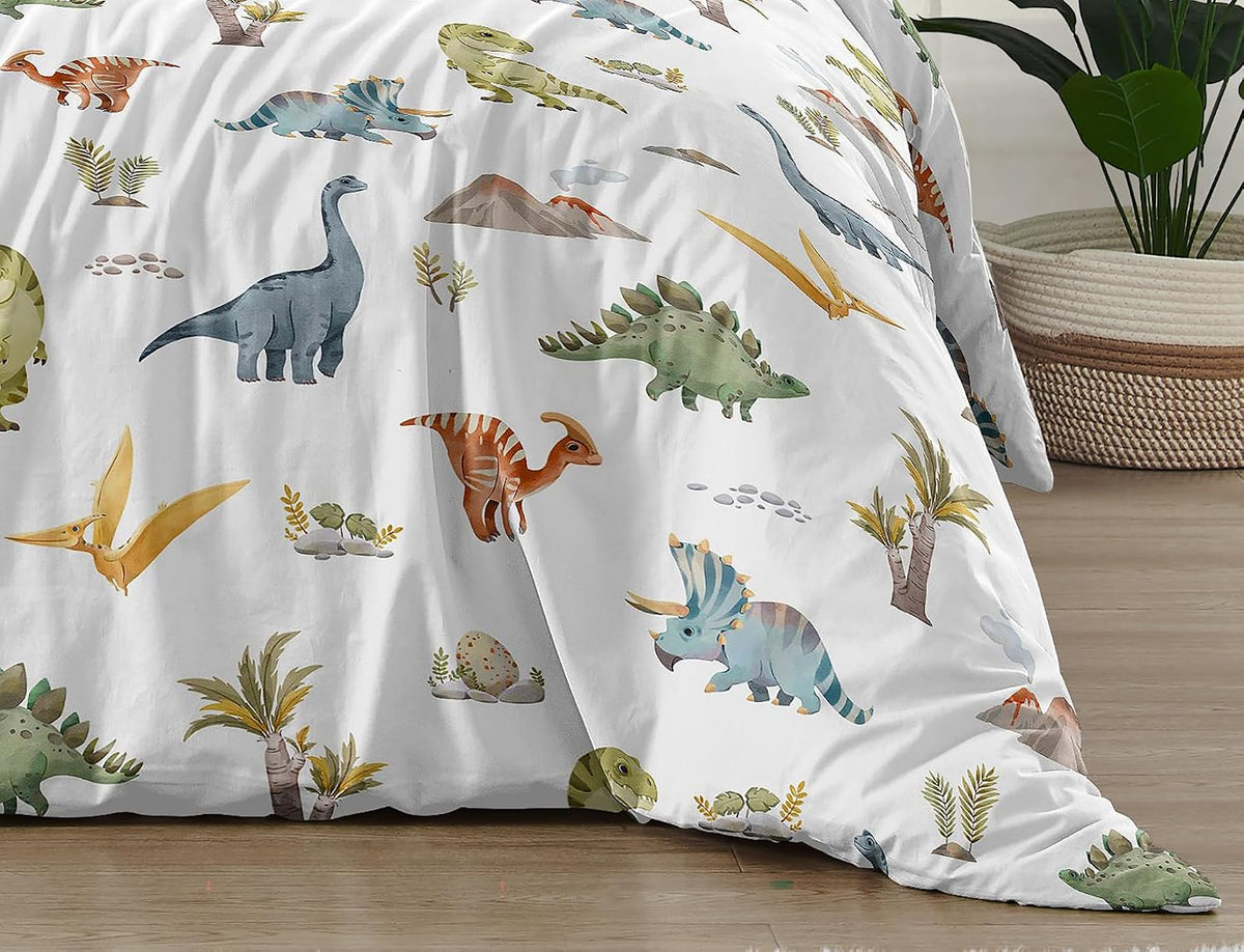 Sweet Jojo Designs 2-Piece Twin Comforter Set (Blue Dinosaur Dino) for Boys, Children, Kids Bedding, Bed in a Bag incl. Blanket & Pillow Sham (Modern, Jurassic, Watercolor, Animal Tracks, Footprint)