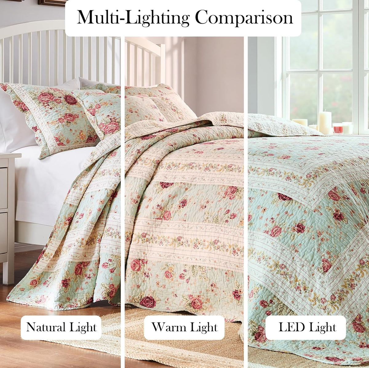 Greenland Home Antique Rose Jumbo Oversized 100% Cotton Bedding Set, Bedspread 110 W x 118 L with 2 Shams 20 W x 26 L Each, Queen (3 Piece), Blue