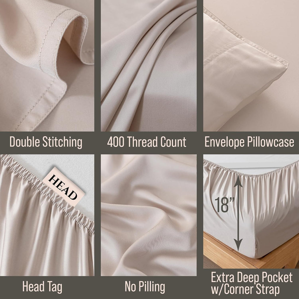 Bella Coterie Luxury Bamboo Viscose King Size Sheet Set | 100% Organically Grown | Ultra Soft | Cooling for Hot Sleepers | 18' Deep Pocket [Dune]