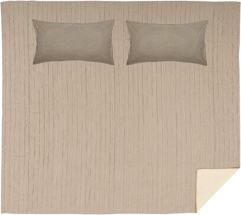 VHC Brands Sawyer Mill Ticking Stripe King Quilt Set, Charcoal Gray