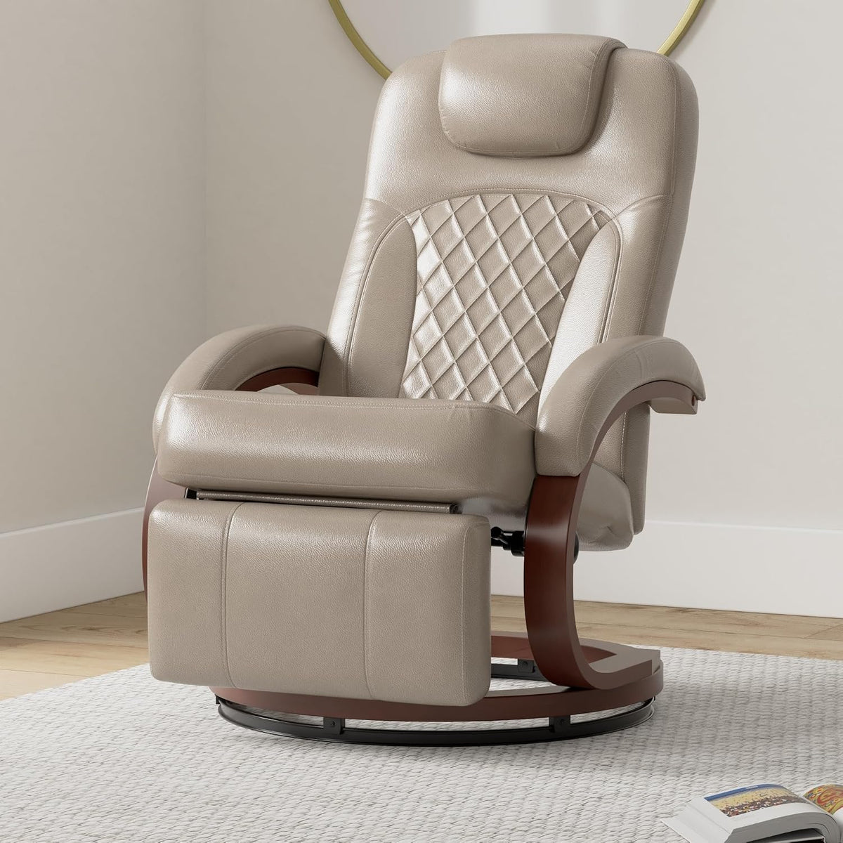 RecPro Nash 28' RV Euro Chair Recliner | Modern Design | RV Furniture | Swivel Base | Recliner Chair (2 Chairs, Putty)