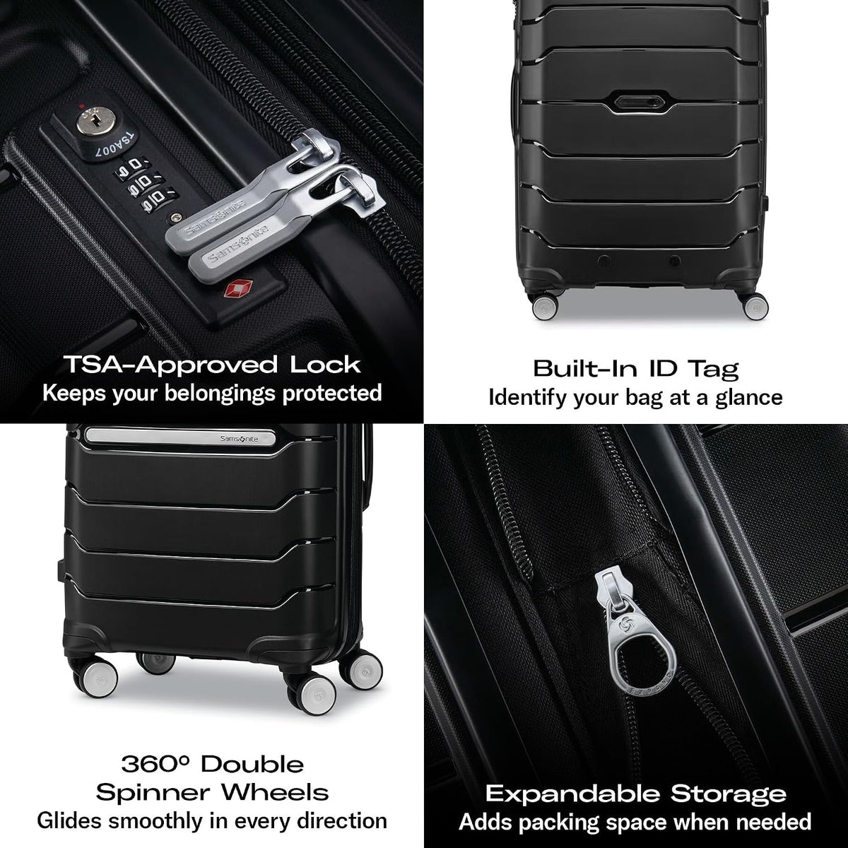 Samsonite Freeform 2-Piece Luggage Set - Carry-On & Large Checked Luggage with Dual Spinner Wheels - Durable Polypropylene Hardshell - TSA Lock, Airline-Approved - Expandable Hard Shell – Black