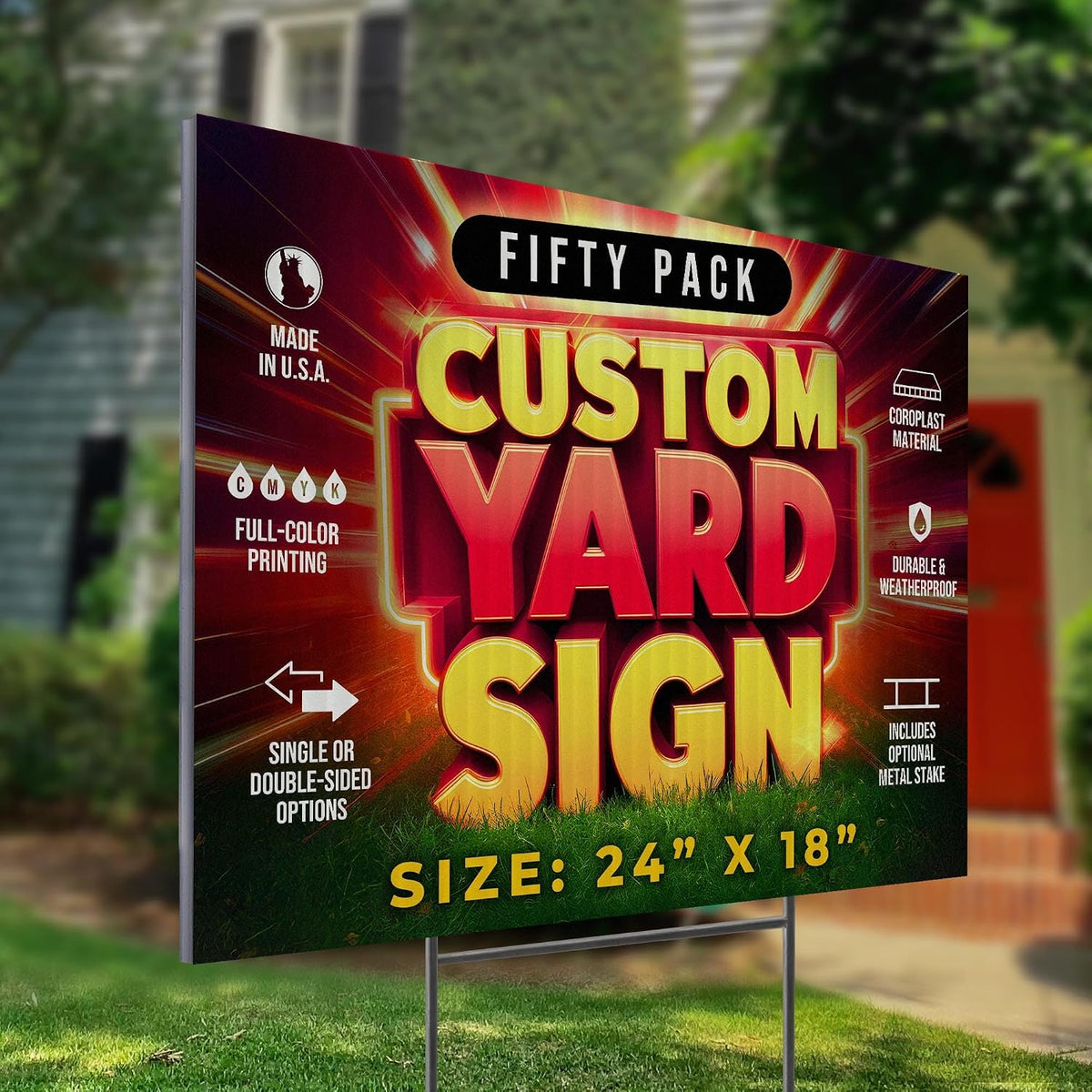 50 Pack 24'x18' Custom Yard Signs with Stakes, Personalized Yard Signs for Outdoors, Customized Full Color Print Corrugated Signs for Business