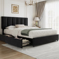VECELO Full Size Bed Frame with 4 Storage Drawers, Adjustable Height Headboard, Heavy-Duty Platform Bedframe with Strong Wooden Slats, No Box Spring Needed, Black