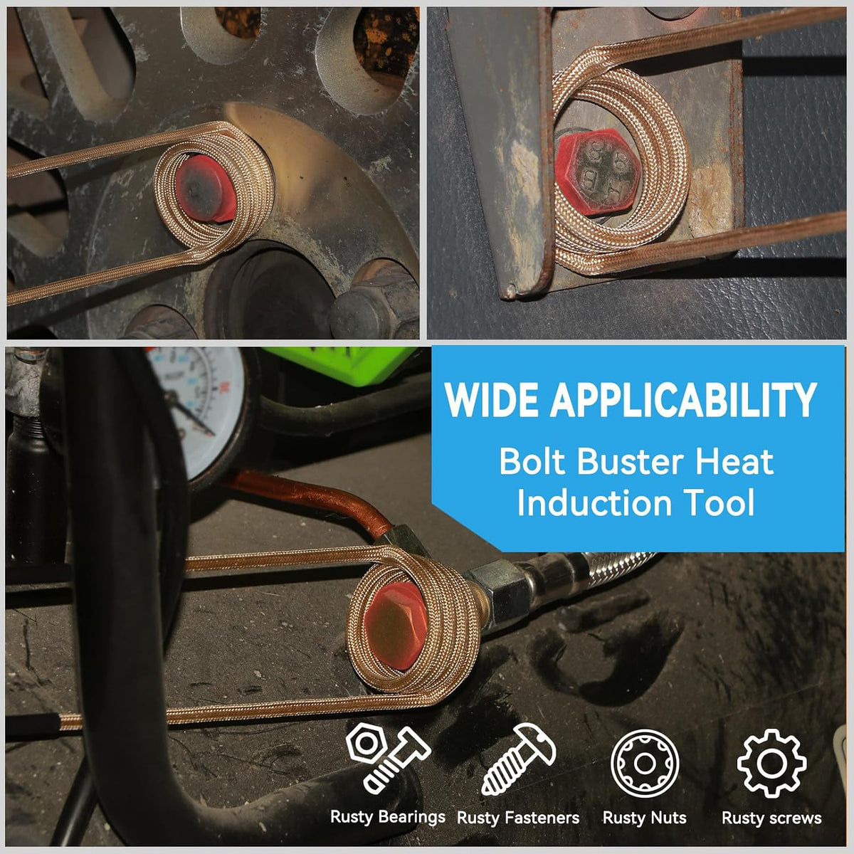 Induction Heater Bolt Removal, 1200W Induction Bolt Heater Tool with 8 Coils, Heat Stripped Bolt Remove for Rusted Nuts, Screws (Blue)
