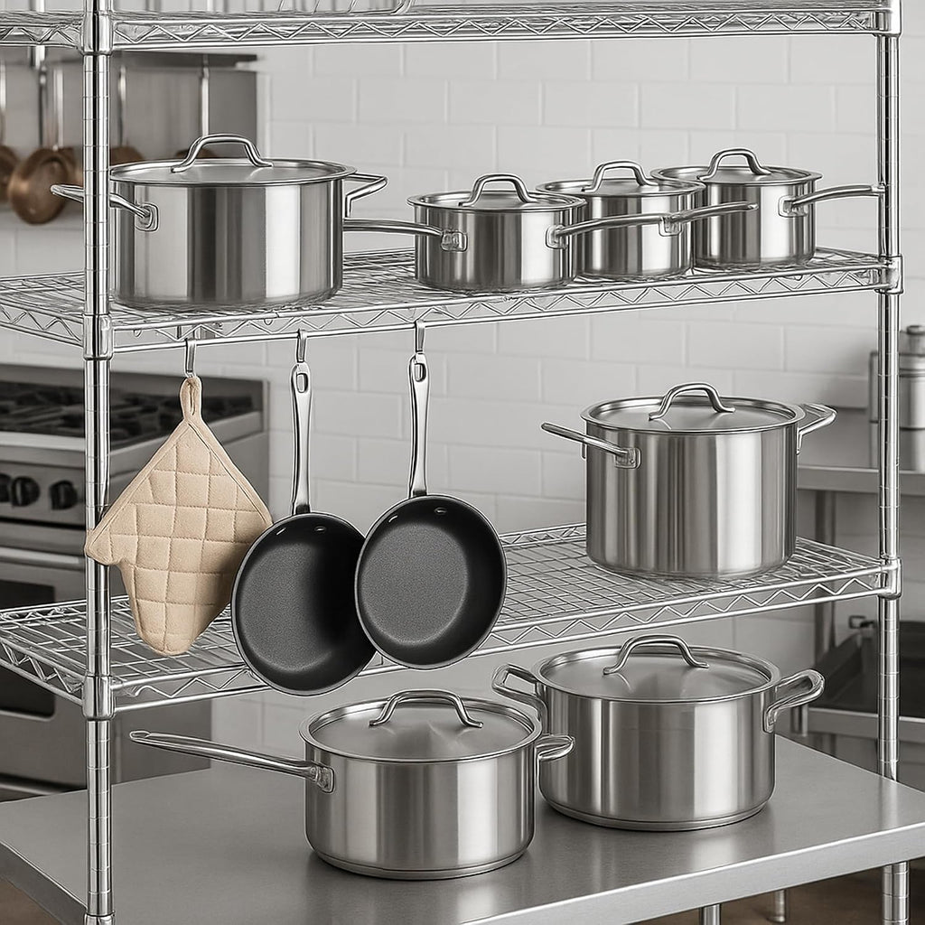Stainless Steel Cookware Set, Premium Induction Set with 5-Quart Sauté, 3 Frying Skillets, 3 Saucepans and 2 Large Stockpots, Non-Toxic, Stainless Steel Set (15-Piece)