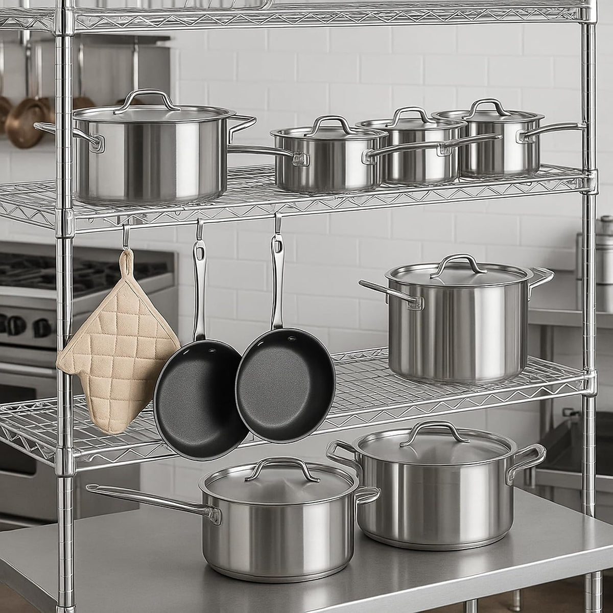 Stainless Steel Cookware Set, Premium Induction Set with 5-Quart Sauté, 3 Frying Skillets, 3 Saucepans and 2 Large Stockpots, Non-Toxic, Stainless Steel Set (15-Piece)