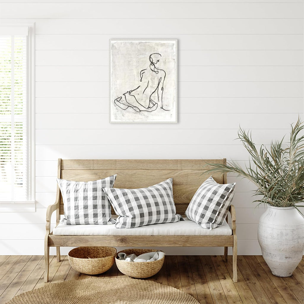 Amanti Art Framed Canvas Wall Art 28x23 Embellished Gestural Contour I (Nude) by Ethan Harper, Framed Wall Art Canvas, People Artwork, Traditional Decor, Medium Poster Painting for Living Room,