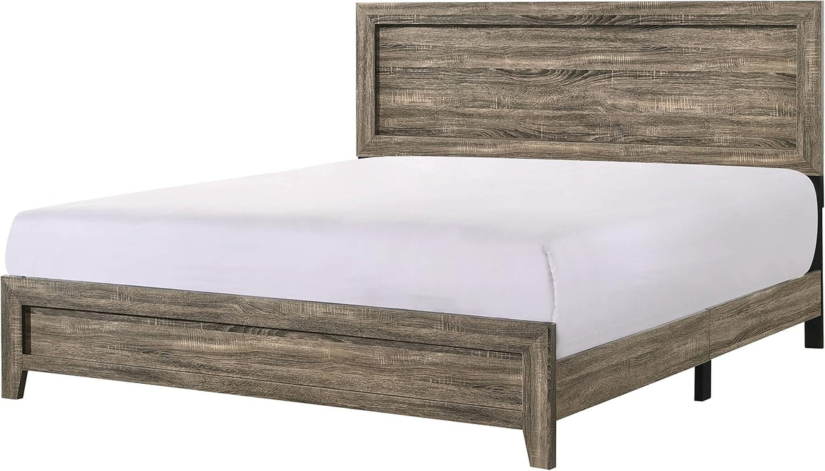 3pc Contemporary Wooden Bedroom Set King Size Panel Bed and 2X Storage Nightstands Gray Finish