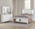 3pc LED Light Bedroom Set King Size Platform Bed Upholstered Headboard White Finish Wooden Furniture