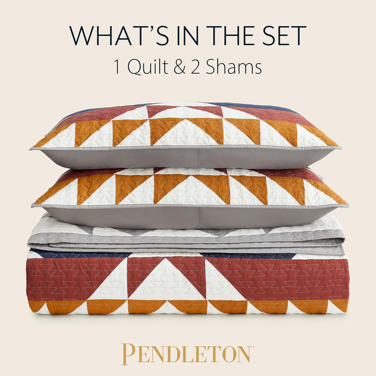 PENDLETON Explorer King Quilt Bedding Set with 2 Shams Premium Cotton Bedding, Lightweight Quilted Bedspreads, Coverlet for Bed, Aztec & Western Quilt, Machine Washable, King, Blue Grey Multi