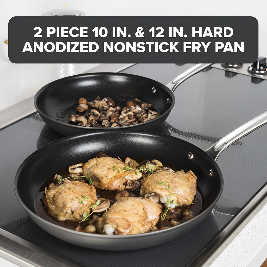 Viking Nonstick Frying Pans, 2 Piece Hard Anodized Kitchen Cookware, 10 and 12 Inch, Gray