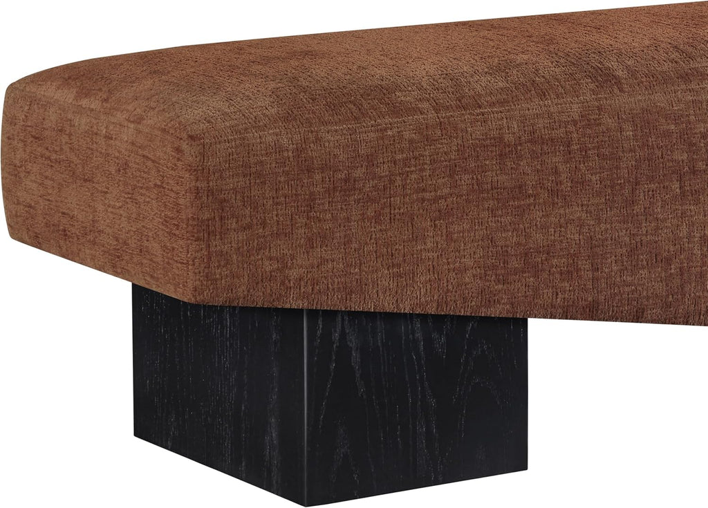 Meridian Furniture 22058Cognac Alora Collection Art Deco Bench with Soft Cognac Polyester Fabric, Black Finish Solid Wood Frame, 60.5' W x 18' D x 18' H, Cognac