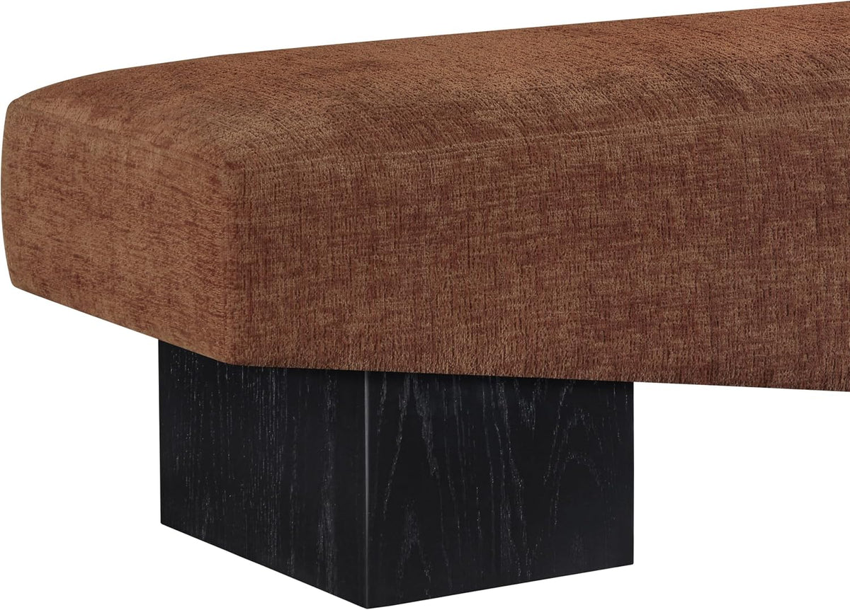 Meridian Furniture 22058Cognac Alora Collection Art Deco Bench with Soft Cognac Polyester Fabric, Black Finish Solid Wood Frame, 60.5' W x 18' D x 18' H, Cognac