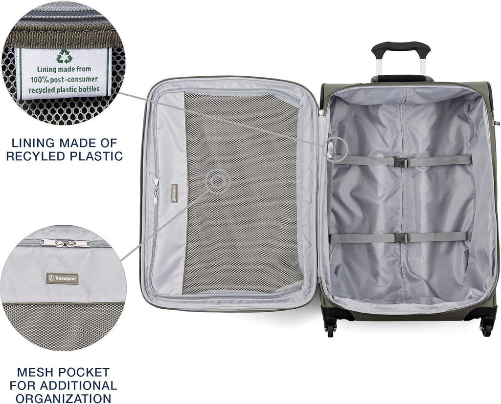 Travelpro Maxlite 5 Softside Expandable Luggage with 4 Spinner Wheels, Lightweight Suitcase, Men and Women, Slate Green, Checked-Medium 25-Inch