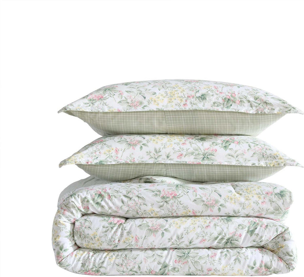 Laura Ashley - Full/Queen Comforter Set, Super Soft Cotton Bedding with Matching Sham, Botanical Design, Vintage Bed Essentials (Bramble Floral Pink, Full/Queen)